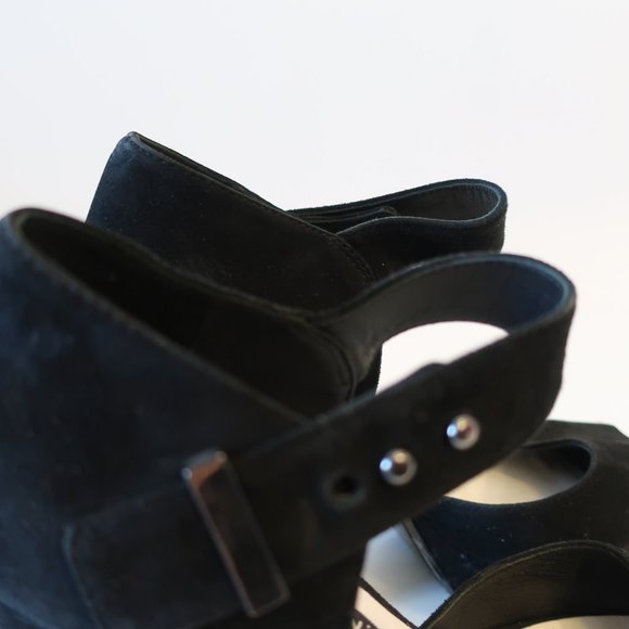 Womens Alice + Olivia Black Suede Peep Toe Platform Block Heels 38 US/8 * - Picture 5 of 11